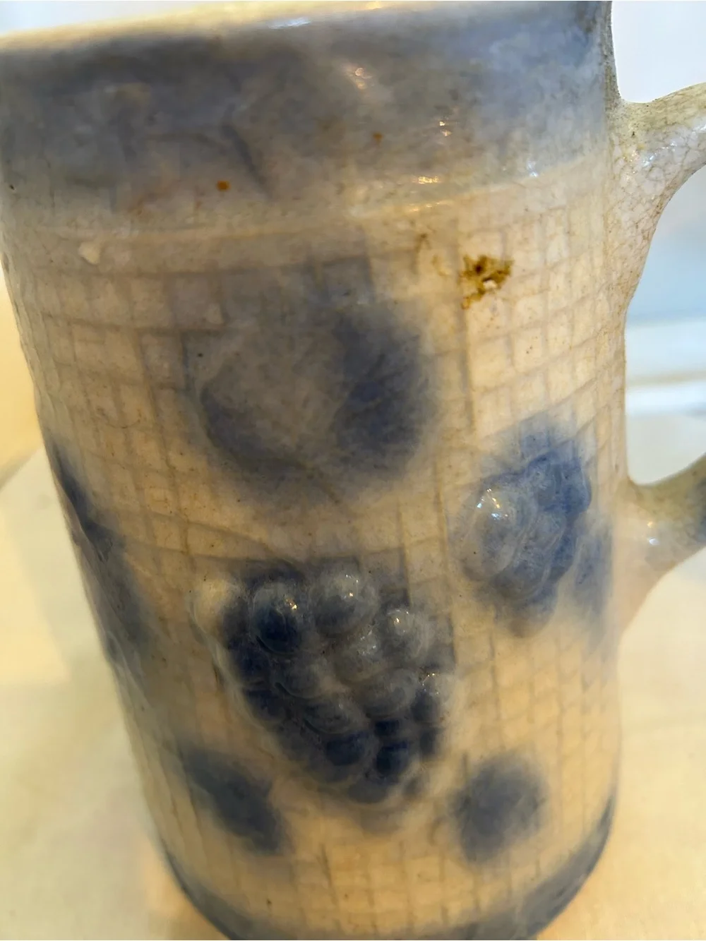 Blue Speckled stoneware figural pitcher